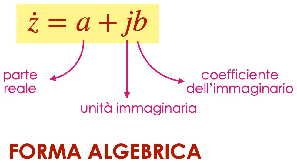Forma algebrica: z = a + jb, con a parte reale, j unità immaginaria e b coefficiente dell'immaginario